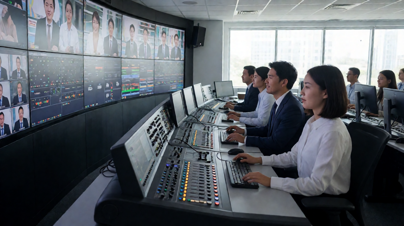 OB视讯演播控制区域，展示专业制作设备与技术环境